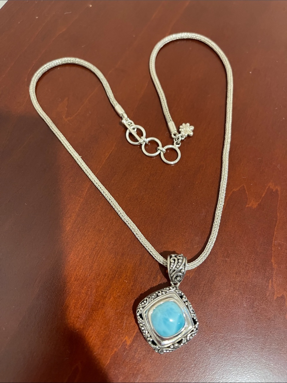 Marahlago Sterling Silver & Caribbean Larimar Necklace Adj. 18” - 19” - Picture 2 of 10